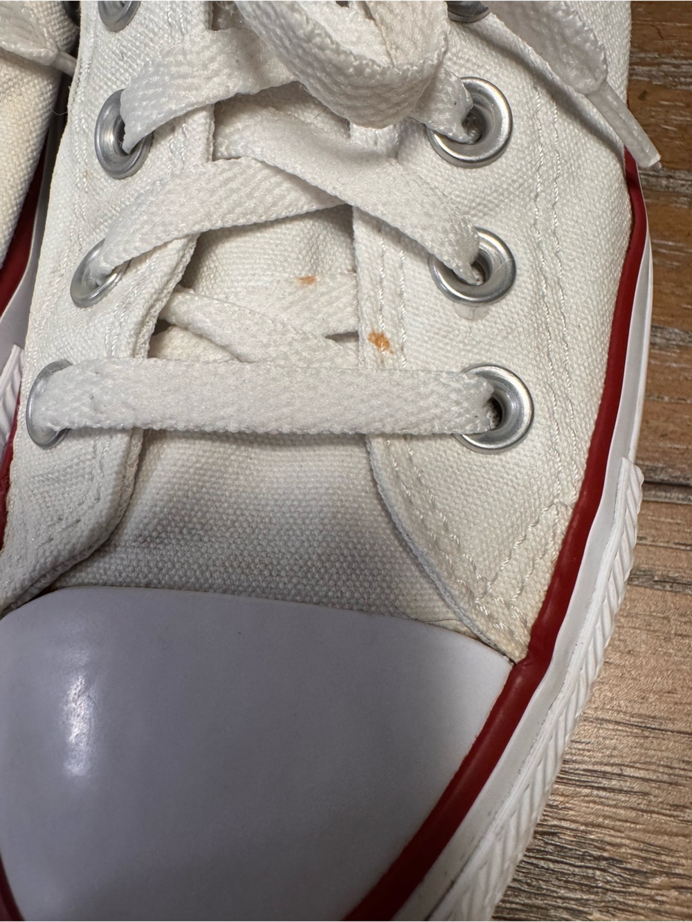 Classic Low-Top Canvas Sneakers in Off-White with Red & Navy Trim - Picture 3 of 7